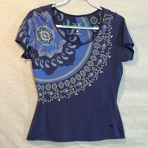 Mountain Hardwear blue paisley floral mandala print tee shirt size M